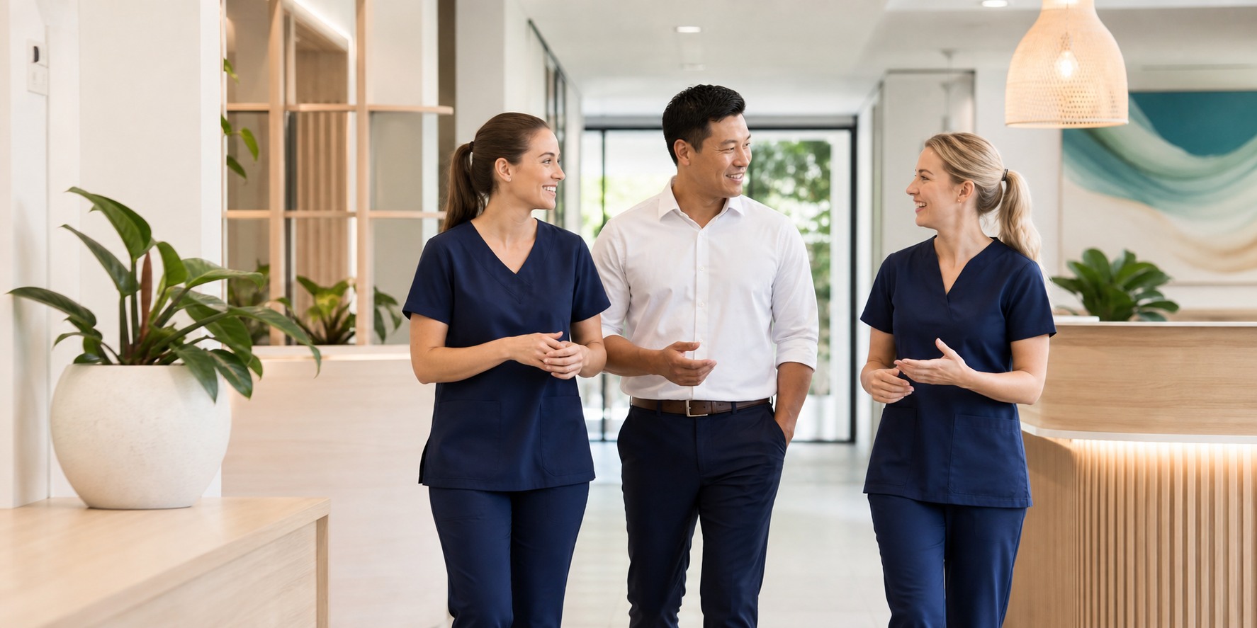 Healthcare professionals collaborating in a modern community clinic