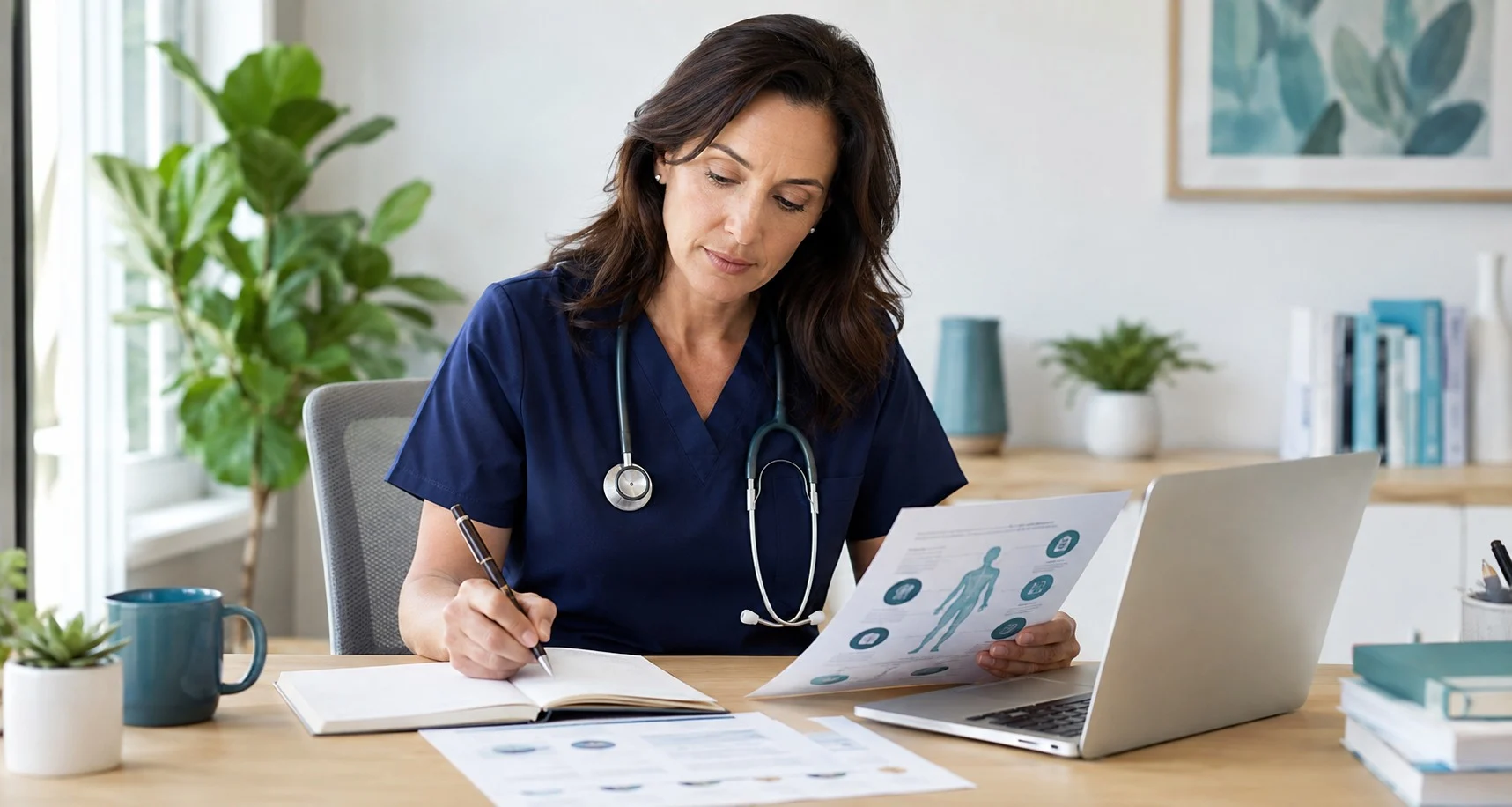 A family doctor researching and preparing practical health education